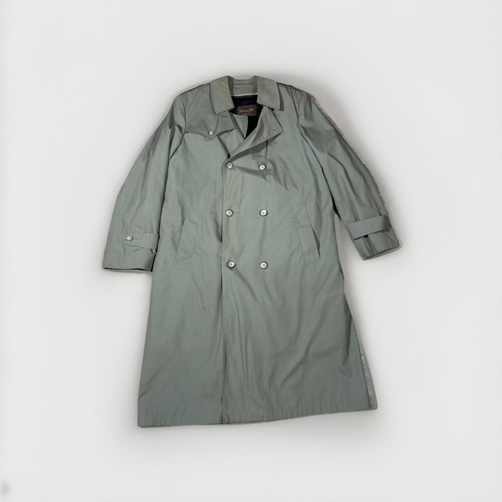 Men's Double Breasted Trench Coat Gray 40L  Black Faux Fur Lined Botany 500